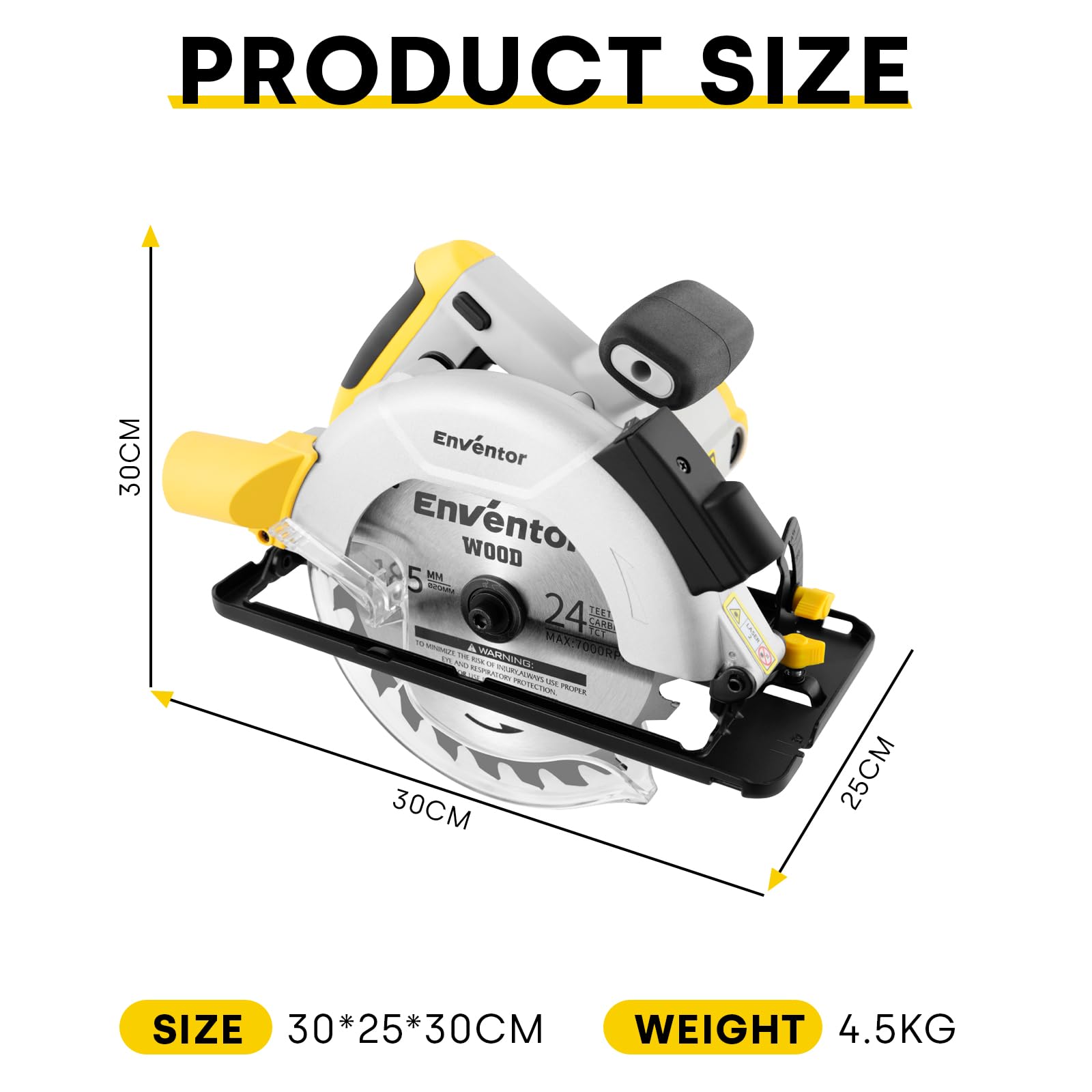 Enventor Sierra Circular 1200W con Guía Láser, Sierra Circular de Mano para Cortar Madera, 2 Hojas de Sierra 185mm(24T&40T), 5800RPM, Corte Máximo:62mm(90°) y 42mm(45°), Motor de Cobre Puro