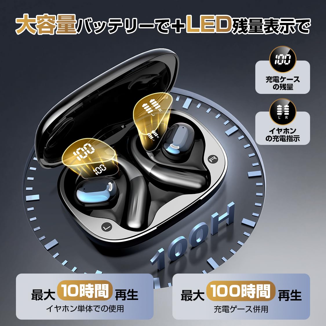 ブランド: KURMIZU イヤホン bluetooth ワイヤレスイヤホン 「2026 雑音カットで通話快適」 Bluetooth 5.4 自動ペアリング 業界最速の即時接続 オープンイヤー 最大100時間再生 Type-C急速充電 空気伝導 耳塞がず快適 8.8g超軽量 マイク内蔵 通勤/運動(ブラック) in use