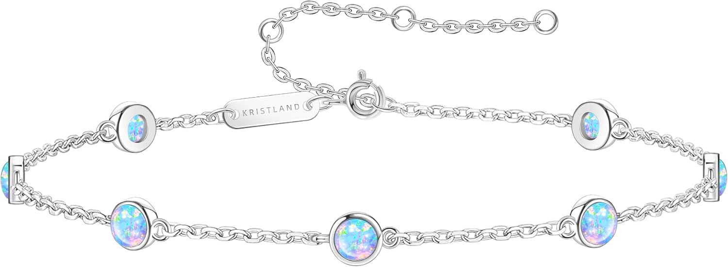 Dainty S925 Sterling Silver Round Fire Opal Bracelet for Women Gift Delicate Hand Chain Simple Style