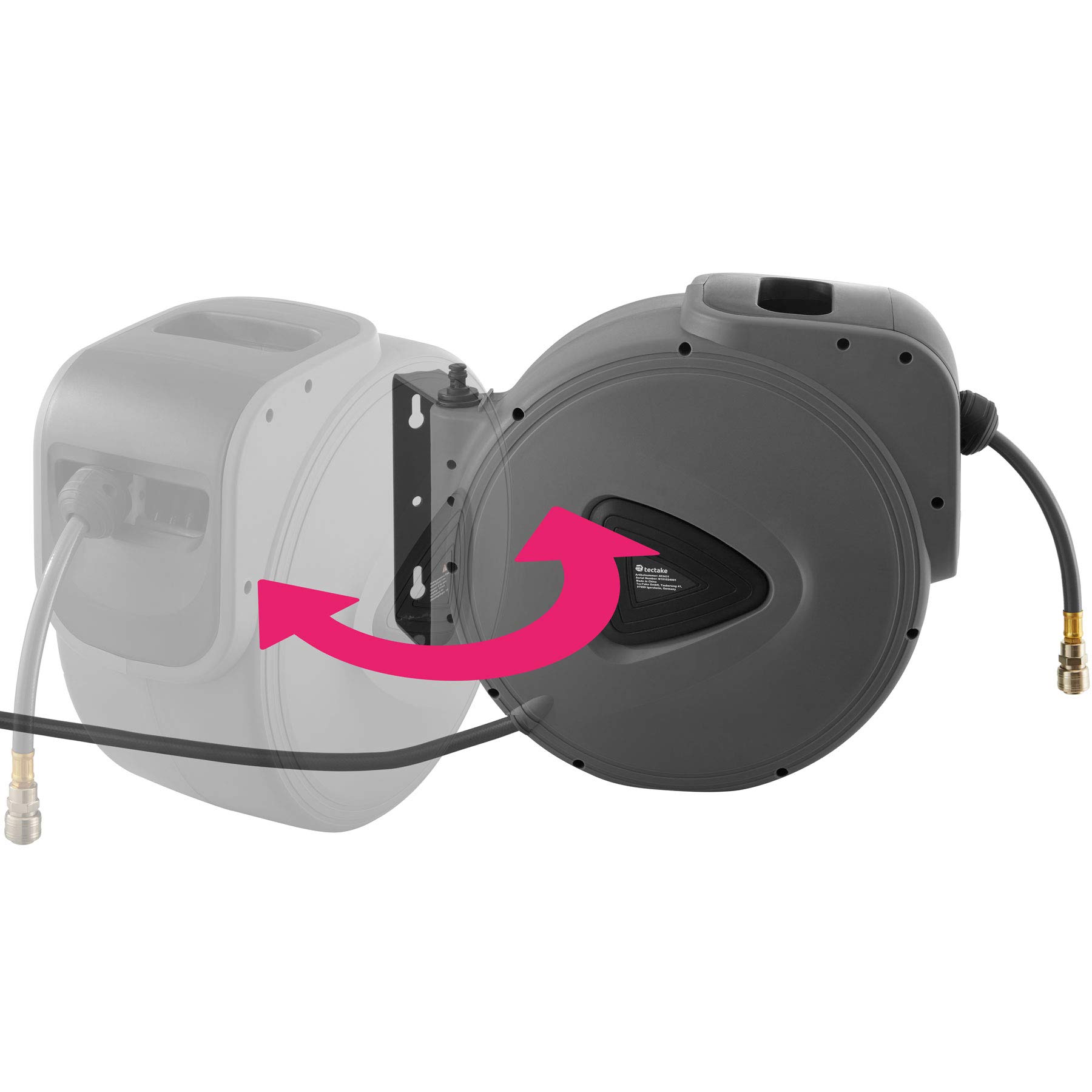 tectake® Tubo ad Aria Compressa con Avvolgitubo, Riavvolgimento Automatico, Supporto a Muro Removibile, Raccordo Attacco Rapido ¼ di Pollice, Pressione Massima 12 Bar, Accessori Garage - 30 m