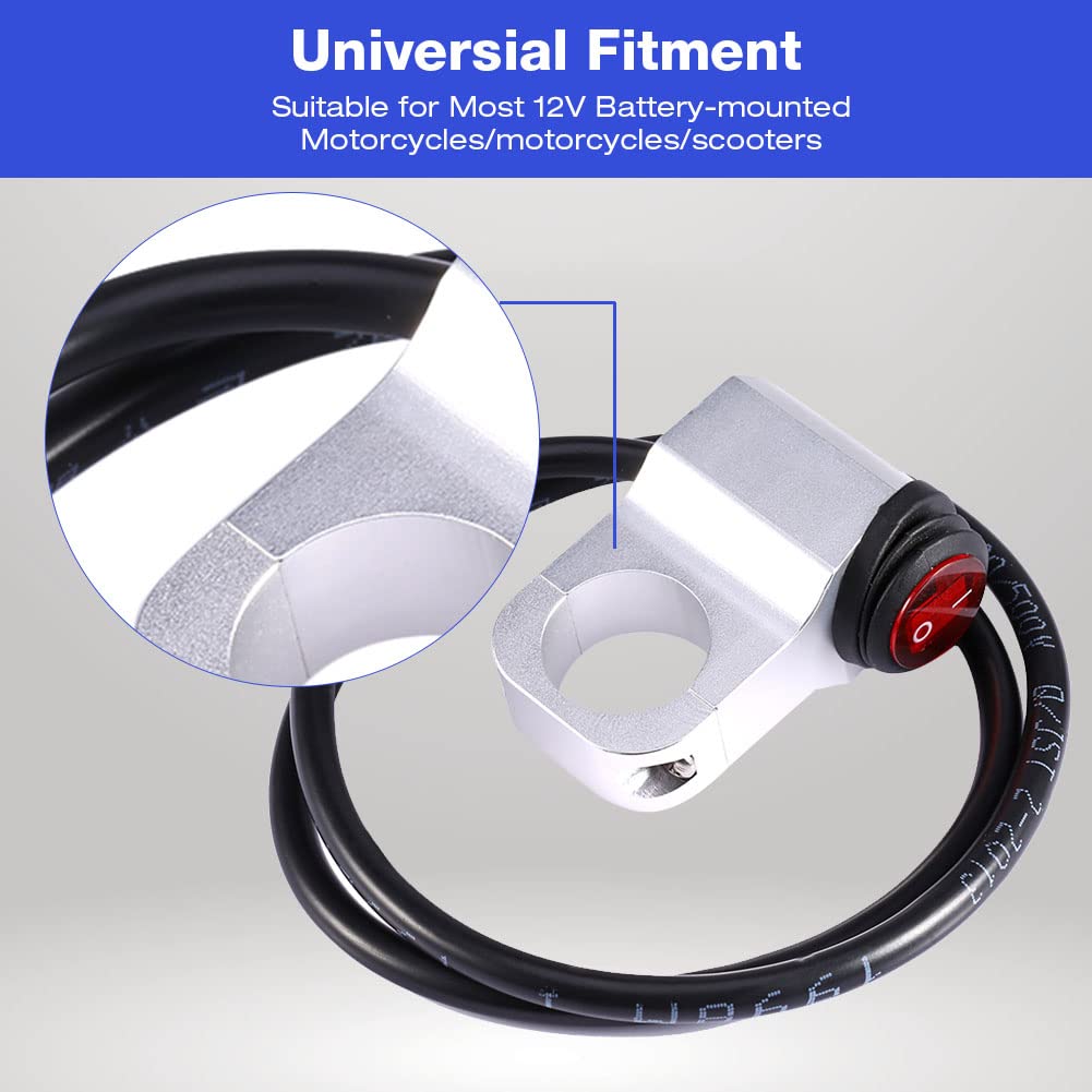 Interrupteurs de phare de moto 12 V 16 A, étanches en alliage d'aluminium pour guidon de 22 mm, feux de brouillard, feux de brouillard, indicateur LED marche/arrêt (noir Interrupteurs de phare de moto 12 V 16 A, étanches en alliage d'aluminium pour guidon de 22 mm, feux de brouillard, feux de brouillard, indicateur LED marche/arrêt (noir