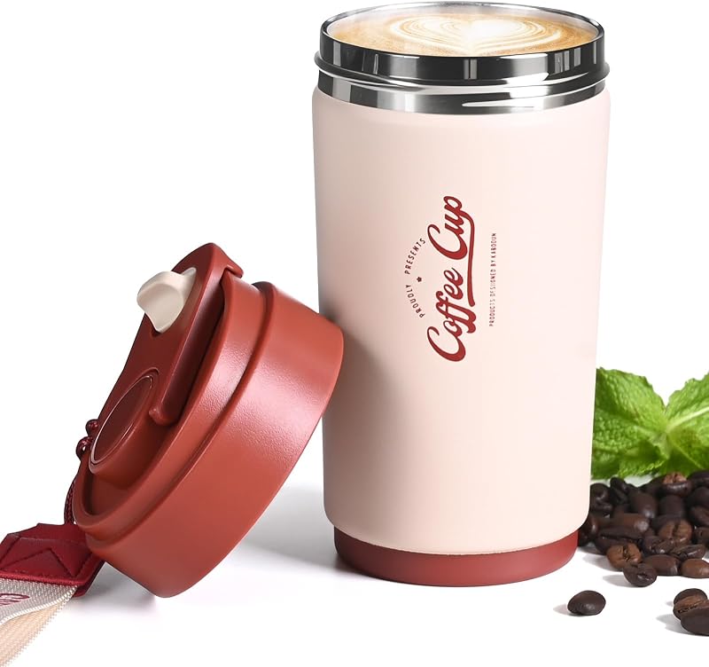 FrutPunch 15OZ 316 Stainless Steel Coffee Tumbler with Lid, Red | Travel Coffee Thermo Double Wall Vacuum Insulated Travel Coffee Mug, Keeps Drinks Hot or Cold, Lightweight and Portable