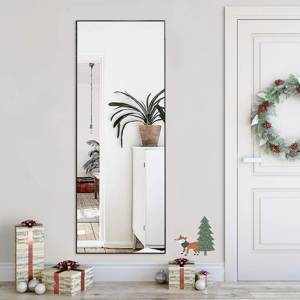 Full Length Mirror, 64" x 21"Wall Mirror Hanging or Leaning,Full Body Mirror with Stand for Bedroom, Dressing Room, Black