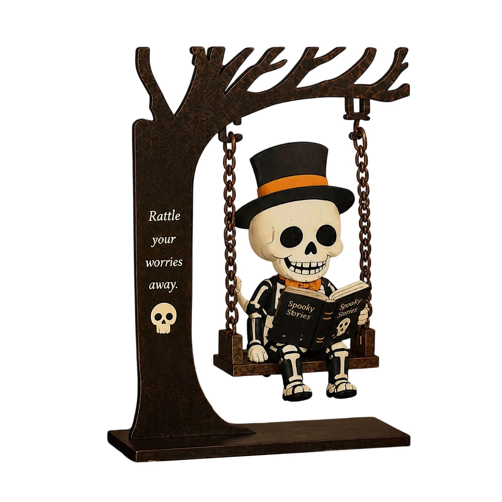 pidodou Funny Halloween Swing Ornament Witch Skeleton Mummy Pumpkin Ghost Reading Book Figurine Desktop Shelf Decor Acrylic Spooky Home Party Gift 7.87 Inch B