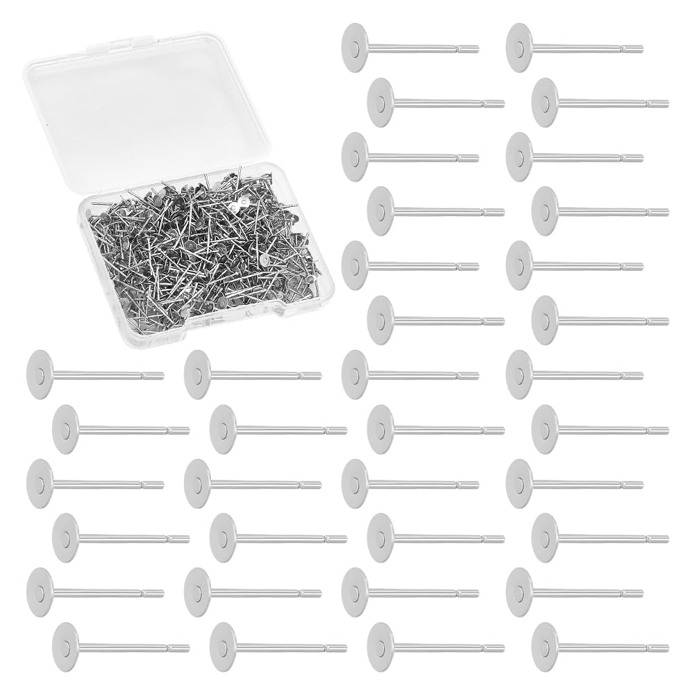 UNICRAFTALE 500 pz Perni per Oreccheni In Acciaio Inox Perni per Oreccheni Piatti Perni per Oreccheni In Mete Vuoto Da 4mm per Forniture per La Fabbricazione di Oreccheni