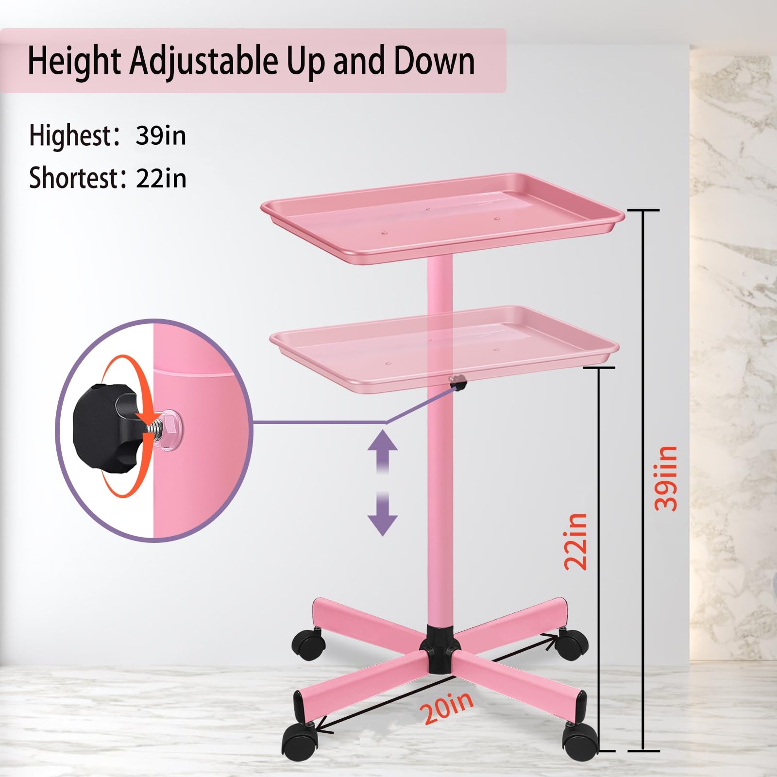 Niuadage Height-Adjustable Rolling Salon Tray Cart