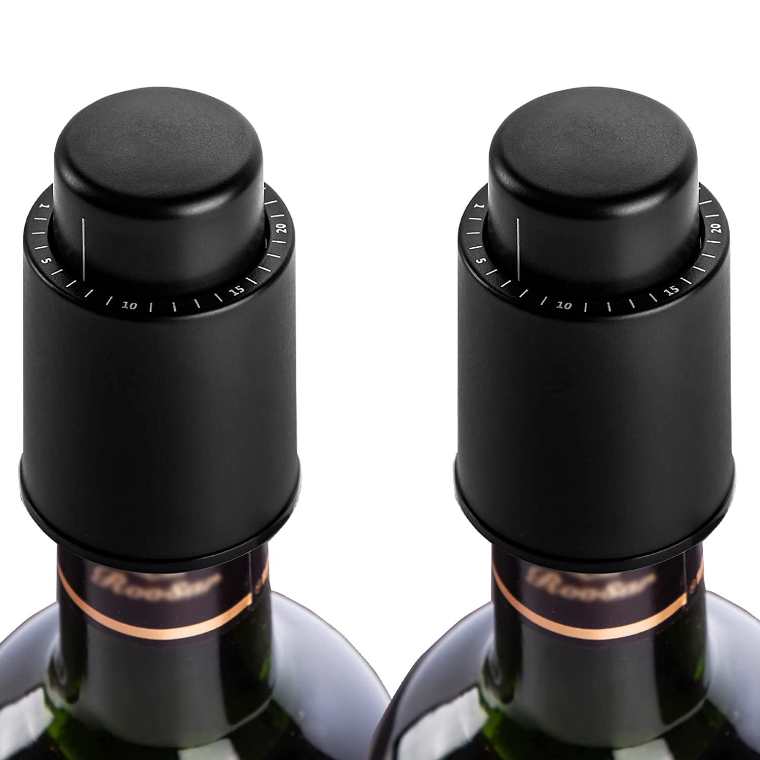 ECVV Wine Bottle Stopper, Vacuum Saver Pump Keeps Fresh, Reusable Sealer Preserver, Plastic Plug Black (2 pieces)