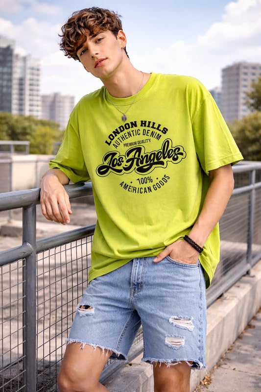 Image of London Hills Printed Cotton Blend Half Sleeve Oversized Men Round Neck Tshirts | T Shirt for Man | Tshirt | Shirts Men | Tshirt for Man | T-Shirt | Mult-Colored