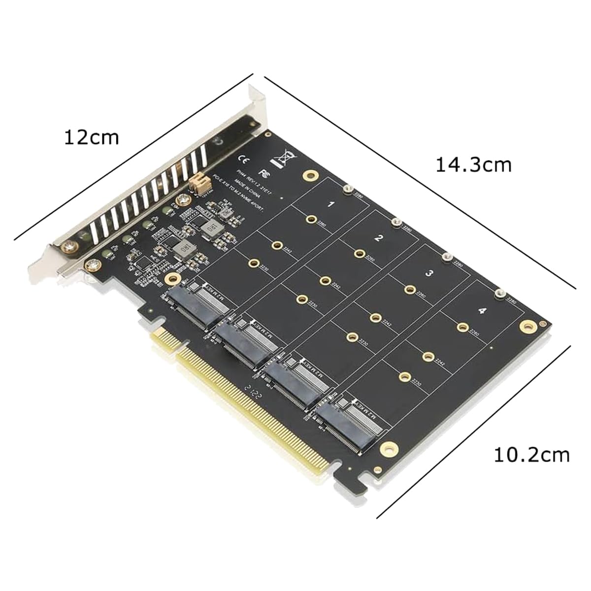 Sarini Carte d'extension de contrôleur hôte 4 Ports NVMe vers PCI-e, Prise en Charge 2230 2242 2260 2280, Adaptateur M.2 NVME vers PCIe X16 (Noir)