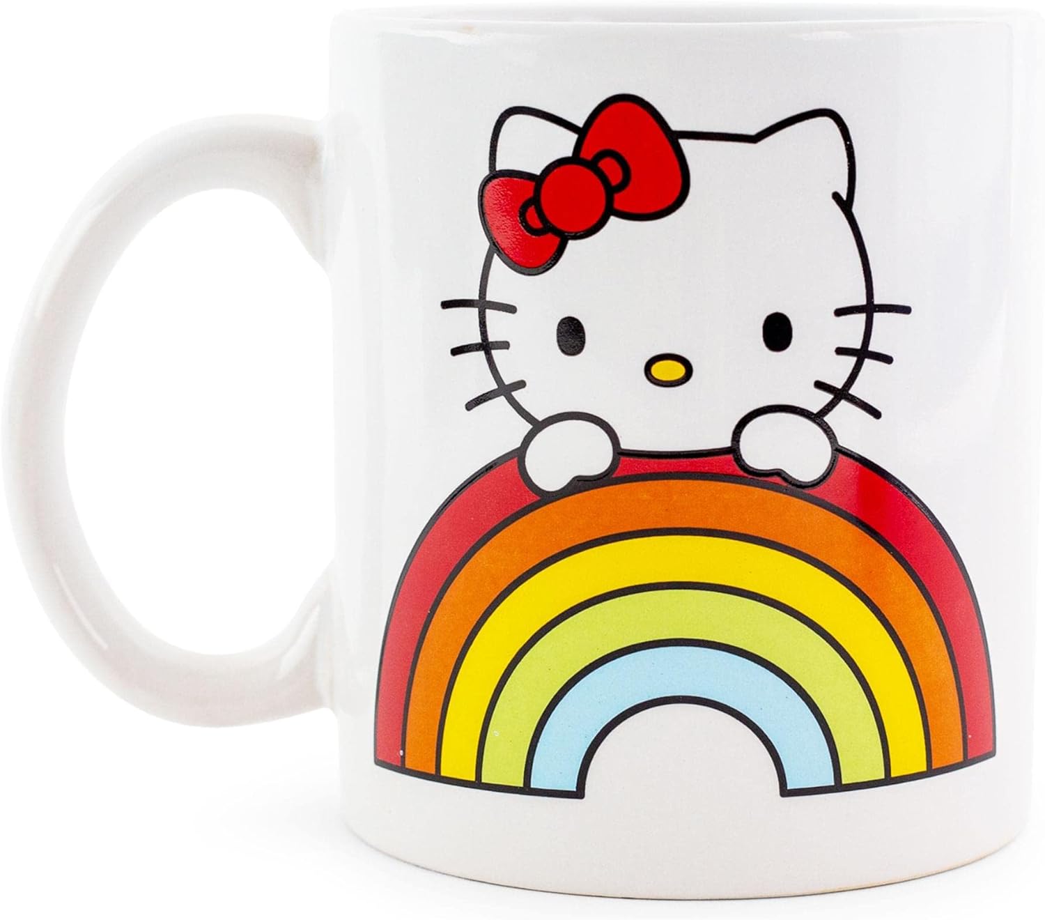 Silver Buffalo Sanrio Hello Kitty Rainbow Peek Ceramic Mug | Coffee Cup For Espresso, Tea, Cocoa | Holds 20 Ounces