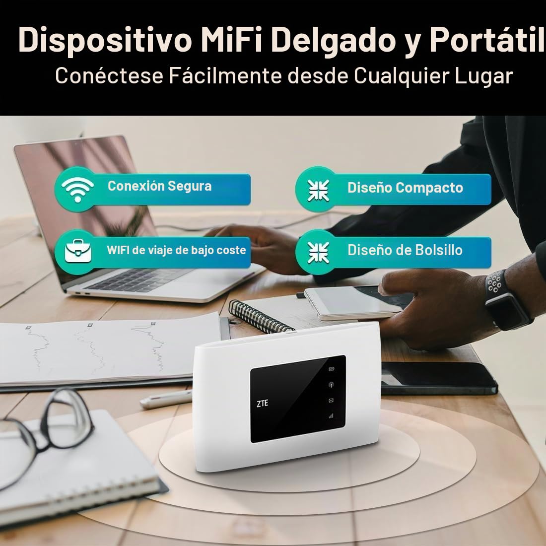 ZTE MF920, CAT4/4G LTE Mobile Wi-Fi, Punto de Acceso portátil Desbloqueado de bajo Costo, Conecta hasta 32 Dispositivos, batería de 2000 mAh, con Tarjeta SIM Smarty Gratis, Color Blanco