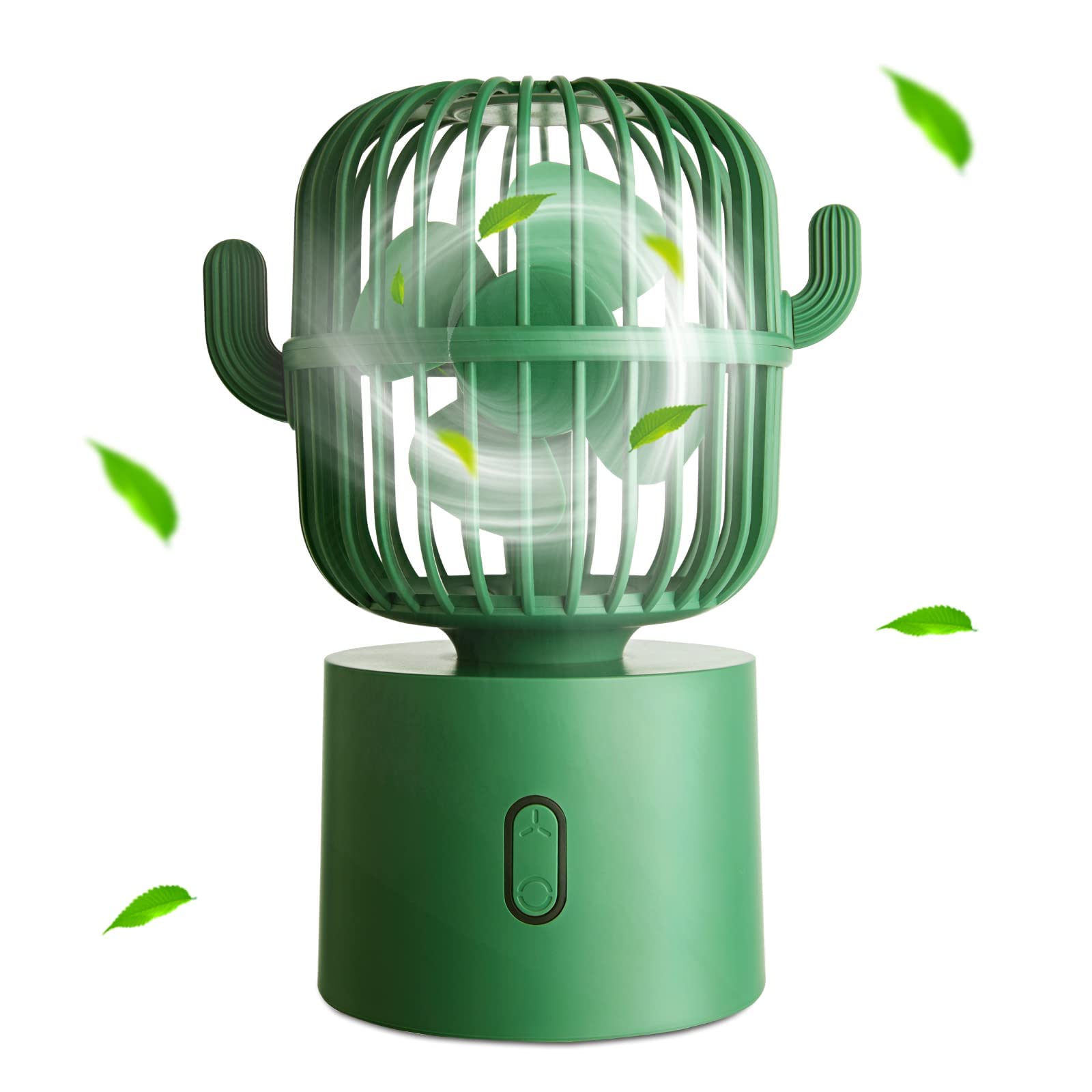 MAKINGTECSmall Desktop USB Table Desk Fan, Cute Cactus Desk Fan, 80 Degree Rotation USB Portable Fans 3 Speeds Strong Wind, Cactus Office Supplies, Personal Table Desktop Fan Decor