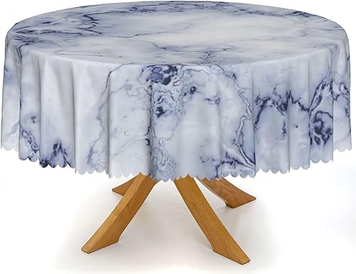 Vista 30 de Mantel redondo con patrón de fondo de mármol, a prueba de derrames, antiencogimiento, suave y resistente a las arrugas, mantel de tela decorativa