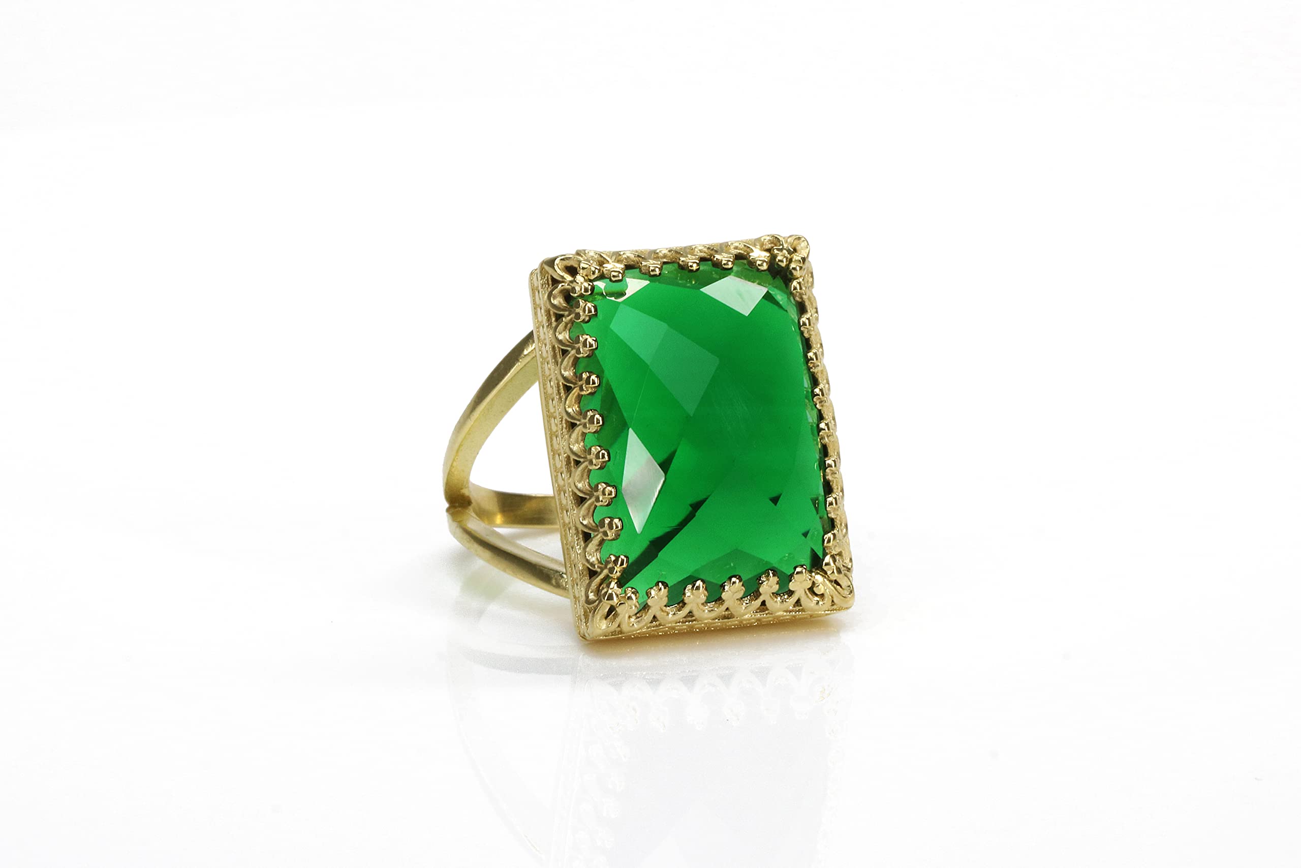 Anillo de Anémona Esmeralda en Oro - Anillo de Mayo, Declaración, Piedras Preciosas - Hecho a Mano - Joyas Artesanales