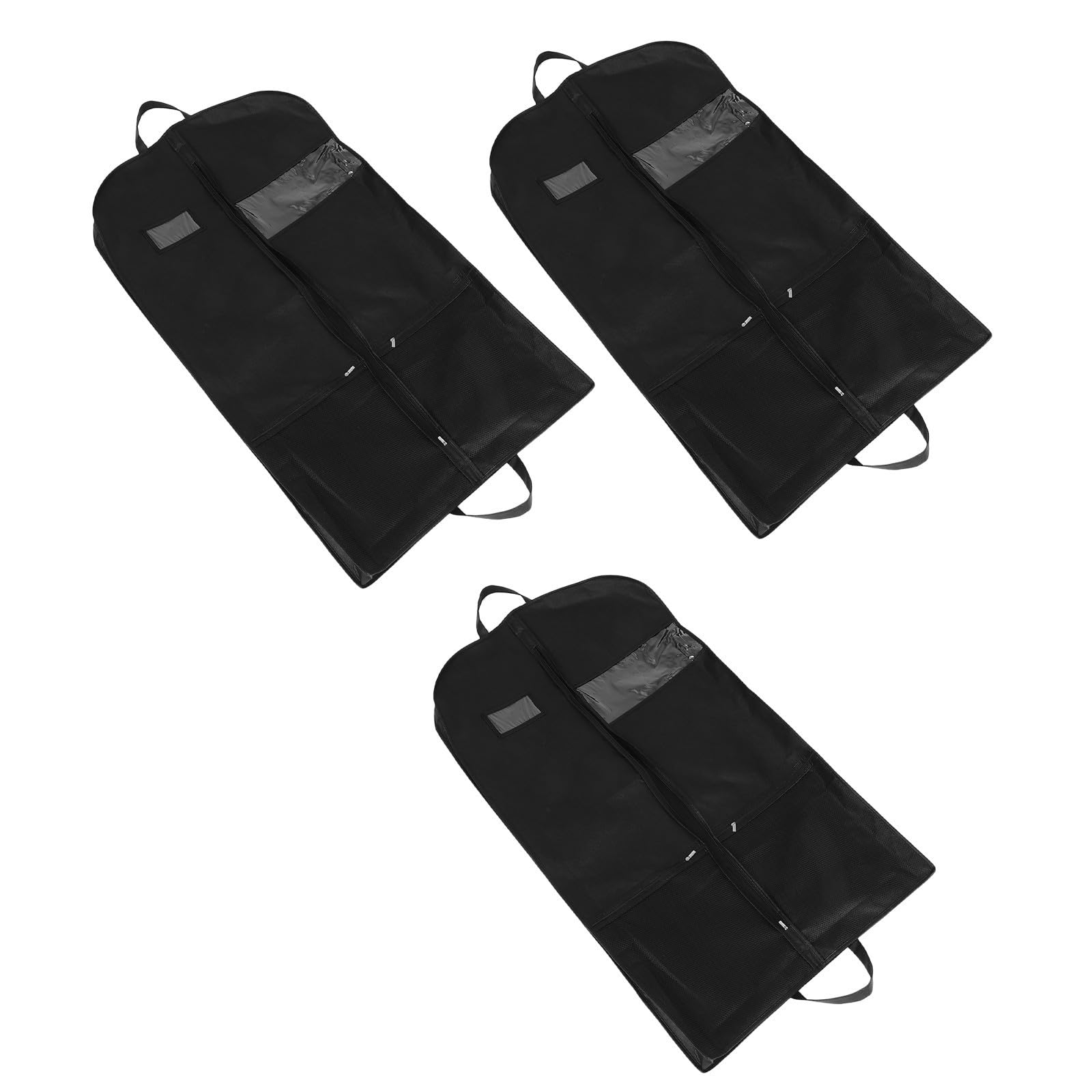 PACKOVE Borsa per Abiti da Viaggio Nero 3 Pezzi Non Tessuto con Cerniera e Tasche, Resistente Agli Strappi e Facile da Trasportare, per Organizzare L'armadio