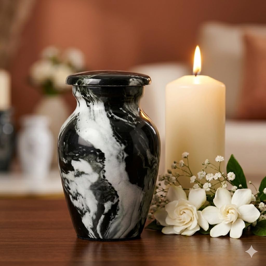 Mini Keepsake Cremation Urn for Ashes – Small Aluminum Sharing Urn for Human & Pet Ashes, Memorial Keepsake Token Urn with Secure Lid (Black-White)