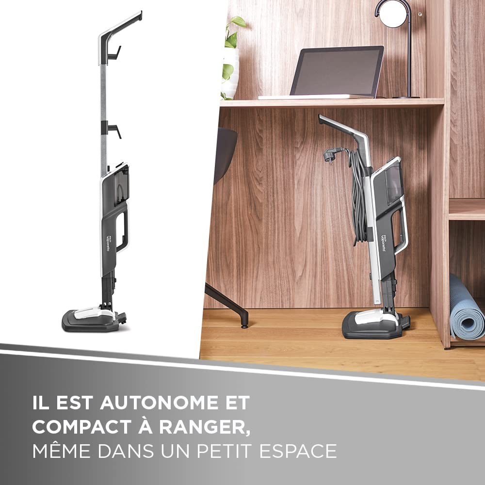 Polti Vaporetto™ SV610 Style Balai Vapeur 2-en-1 avec Nettoyeur Portable, 15 Accessoires, Chauffe Rapide 20 s, Réservoir Amovible, Filtre Anti-Calcaire, Stationnement Vertical, Gris Argent