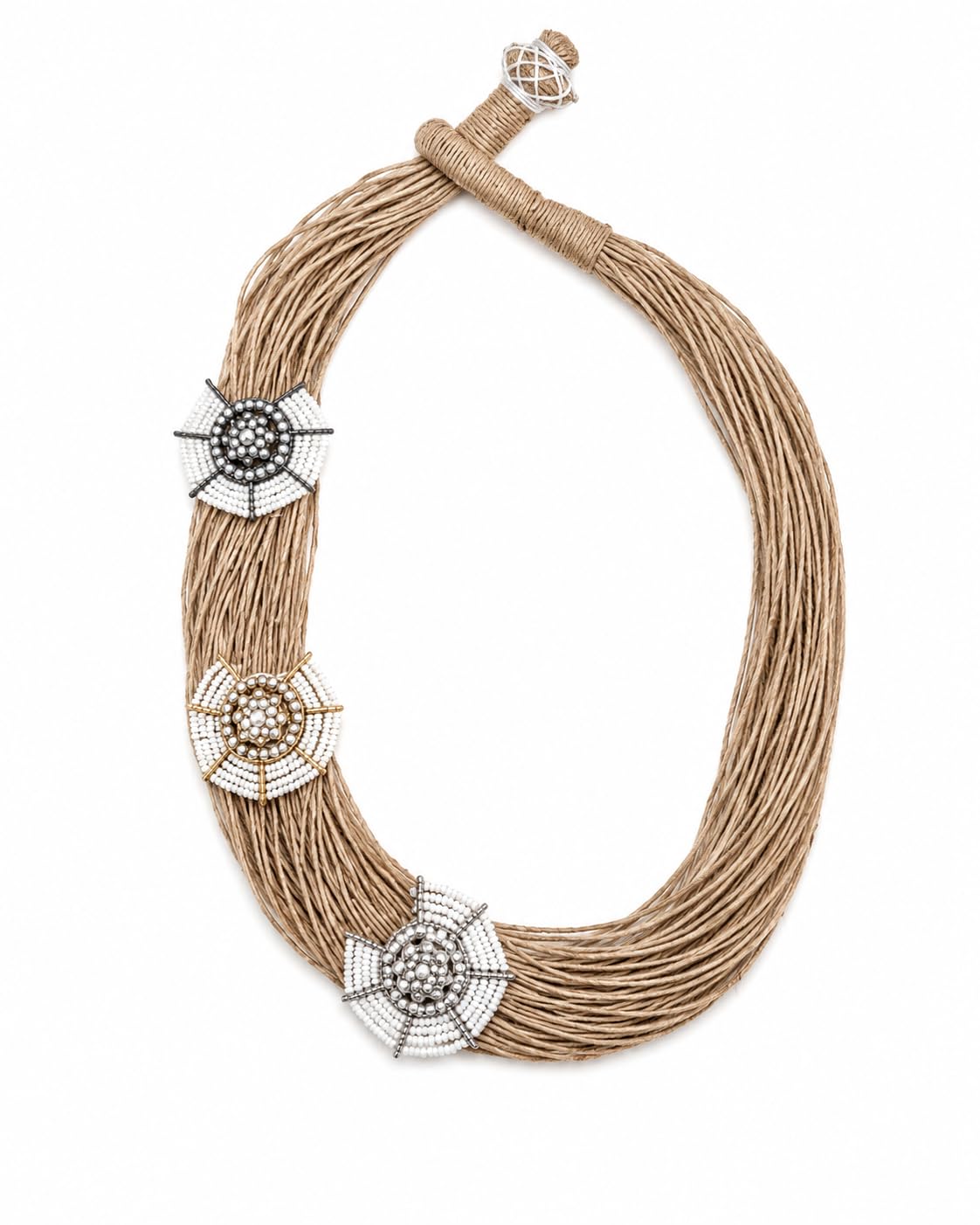 | Jute Necklace with Beaded Floral Oxidized Pendants-picture-53