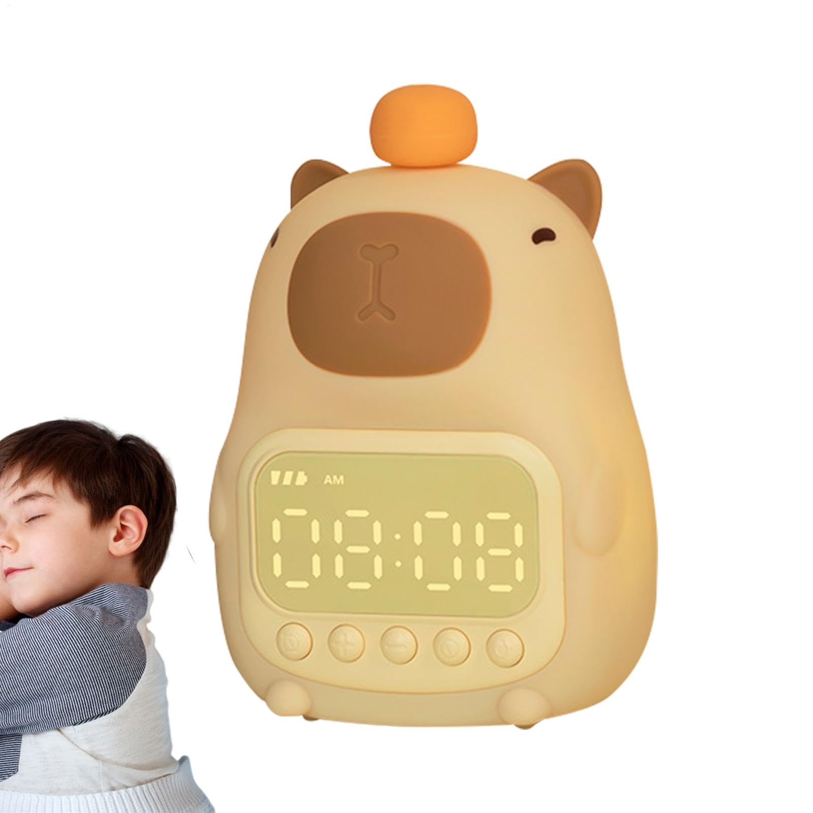Adorable Despertador Digital - Luz De Noche De Capibara Y Entrenador De Sueño | Lámpara Digital De Capibara, Relojes De Mesa, Reloj De Mesa Con Animales De Moda Para Habitaciones De Niños Y Niñas