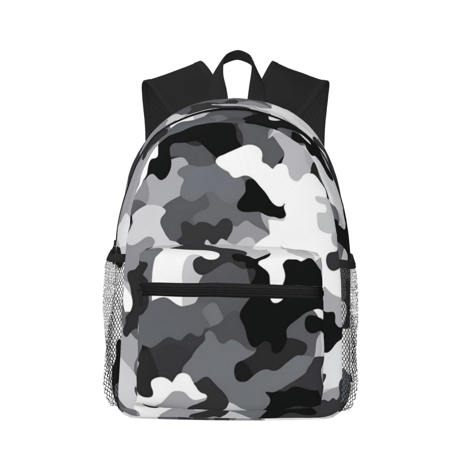 WPUTY Black Grey White Camouflage Printed Waterproof School Backpack Lightweight School Bags Travel Laptop Bag Casual Daypack for Kids Boys Girls