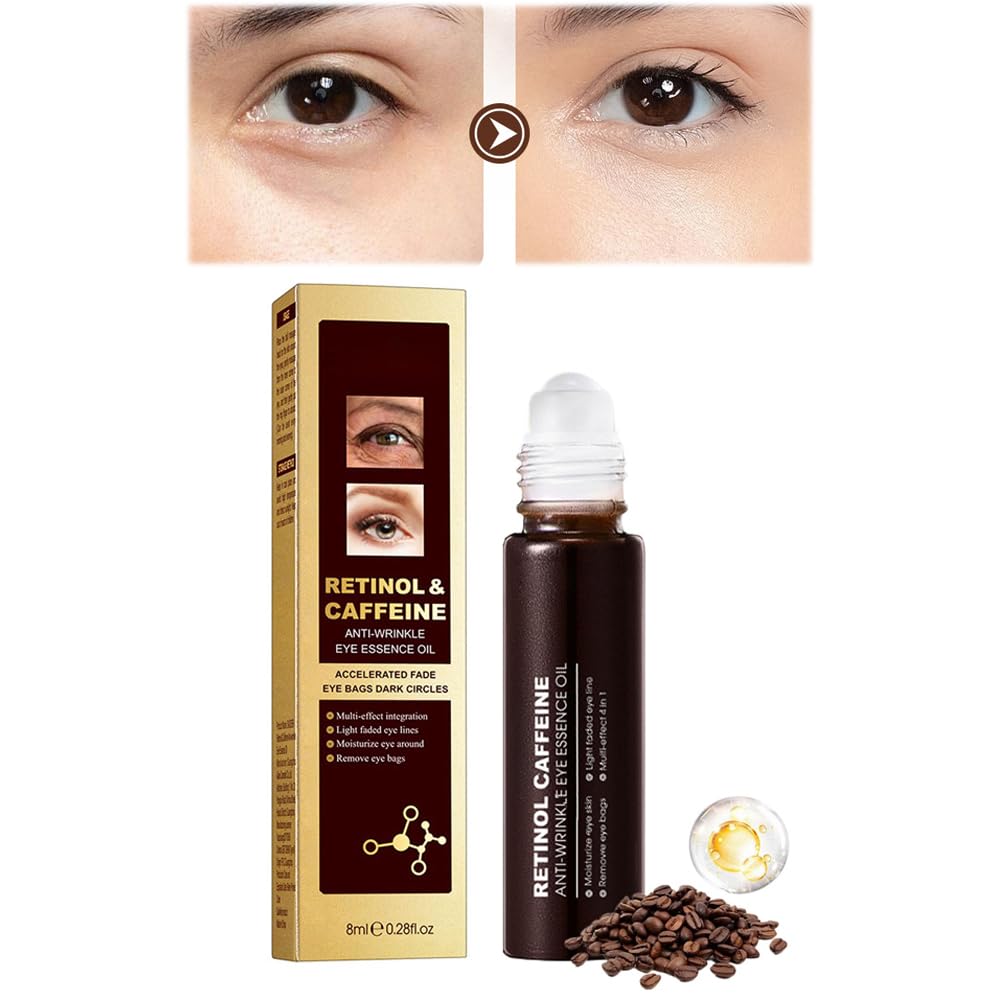 Azonee Caffeine Retinol Eye Serum, Under Eye Roller Serum with 360° Massage Ball for Reducing Dark Circles and Puffiness While Moisturizing and Firming Eye Skin for Smoother Appearance