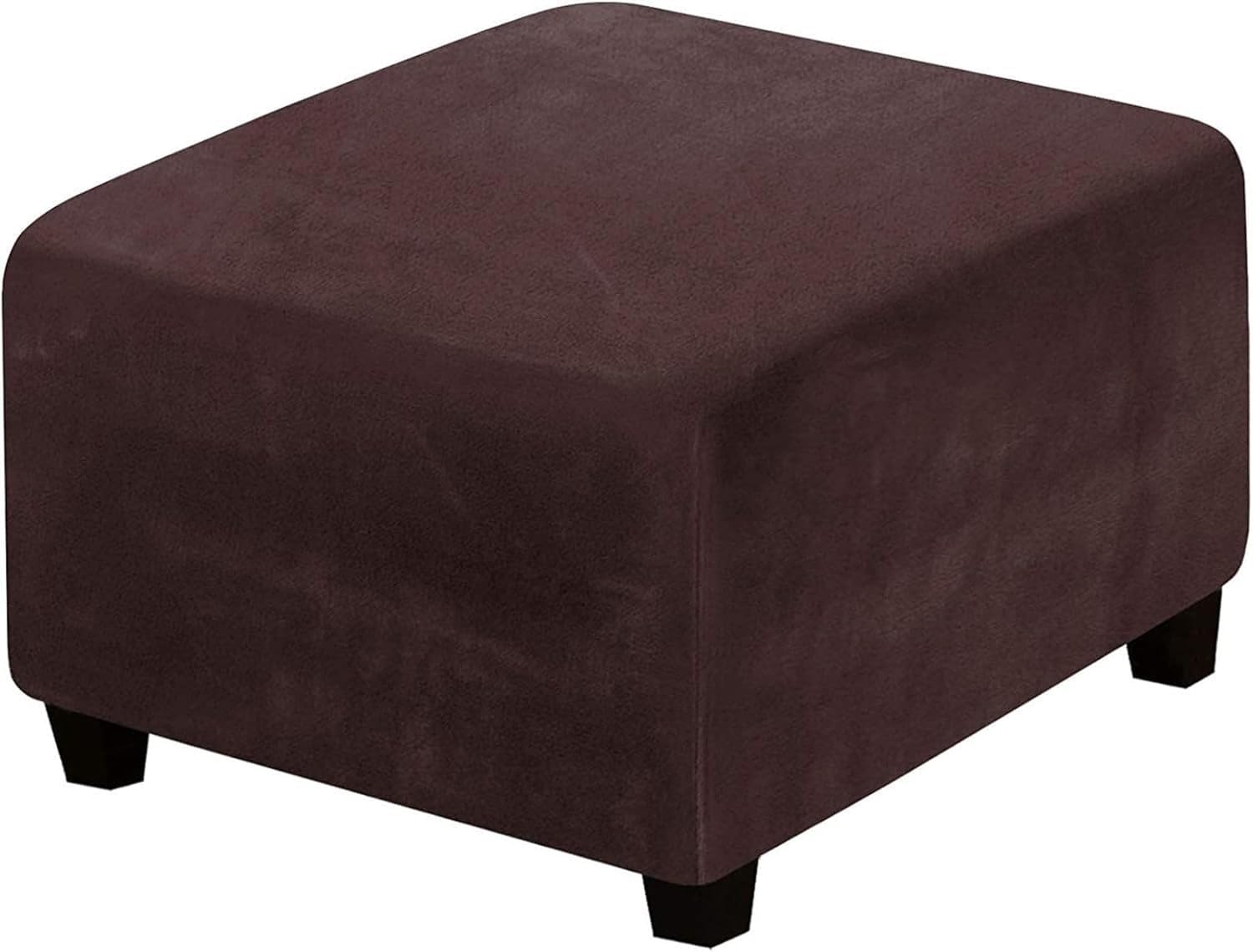 Yekuhe Brown Velvet Ottoman Cover Square Stretch Extra Large Footstool Cover, Dustproof Removable Washable Universal Pouffe Cover With Elastic Bottom Anti-Slip(,65X65cm/26X26in)