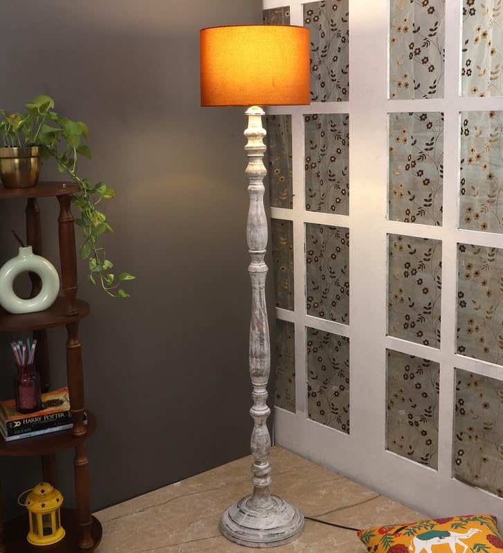 Image of tu casa Mango Wooden Floor Lamps with Black Shade for Home Decor, Bedrooms Corner, Living Room, Gifting, Diwali Decoration, Hall, Office, Study Room (Height: - 56 inch) - Bulb not Included
