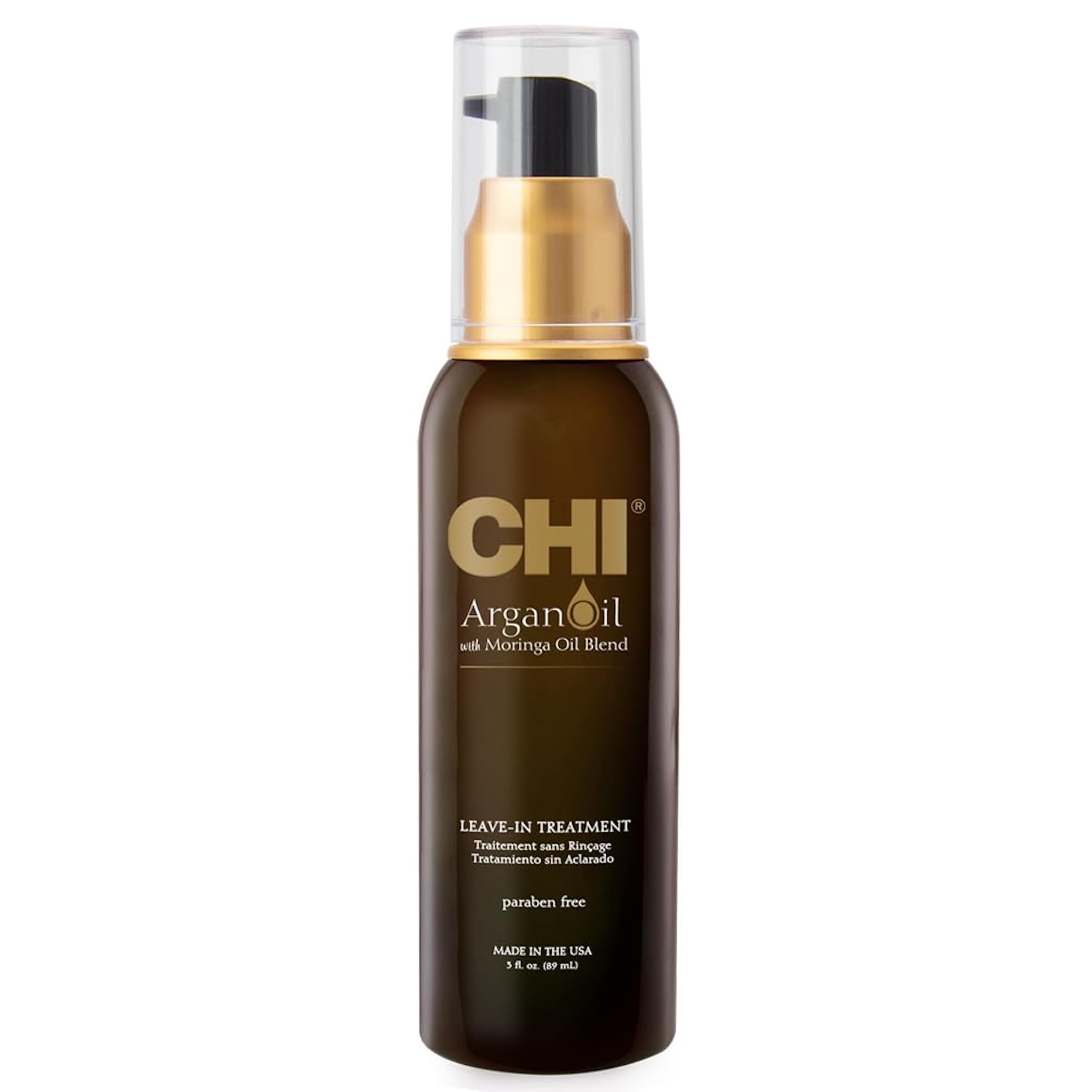 CHI Tratamiento sin enjuague de aceite de argán, argán y aceite de moringa, fórmula ligera para hidratar, sin sulfatos ni parabenos, 85 ml