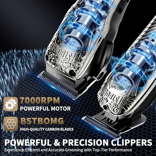 Image of BESTBOMG Professional Cordless Mens Hair Clippers & Beard Trimmer and Electric Shavers Kits & Sets,Metal Hair Clippers Cutting Grooming Kit with Long Battery Life for Family Barber Use (Gray)