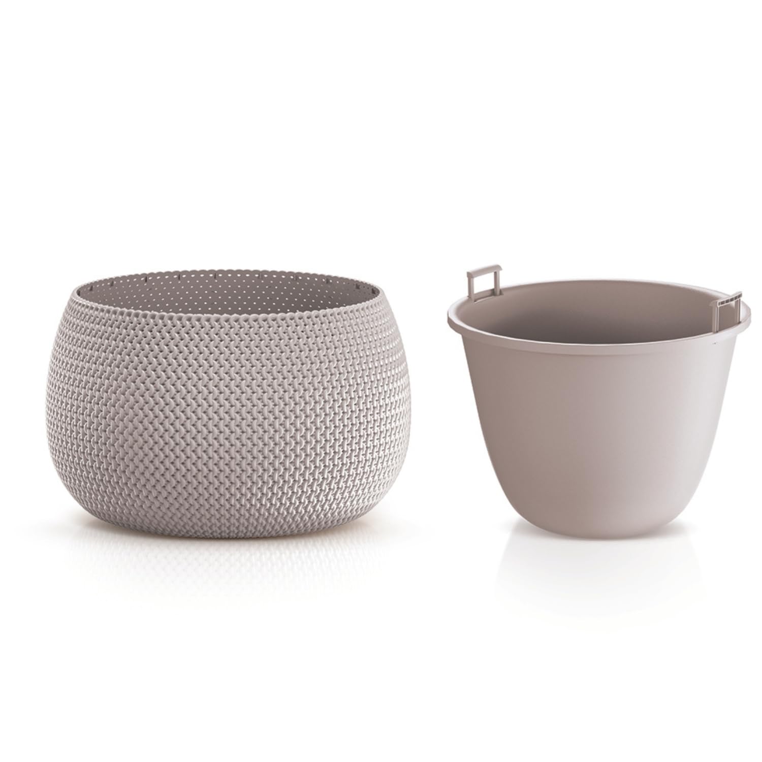B2C Plant Pots Indoor Outdoor Plastic Flowerpot Small Medium Large Splofy Home Decorative Planter Braid yarn Mesh Effect (Mocca, 37 cm - 9 litre)