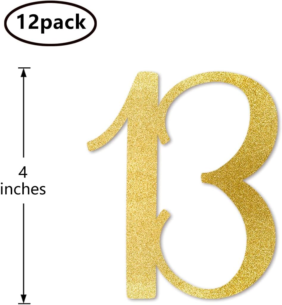 Gold Glitter 13 Cut-Out Numbers, 13th Birthday Party Anniversary Decorations DIY Essentials - Image 2