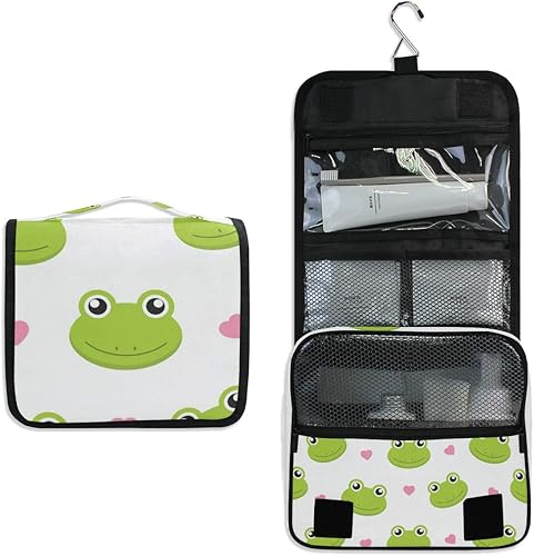 Miniatura 1 de Neceser colgante de viaje  Lindas ranas con corazones, bolsa de maquillaje cosmético, organizador para mujeres y niñas, impermeable