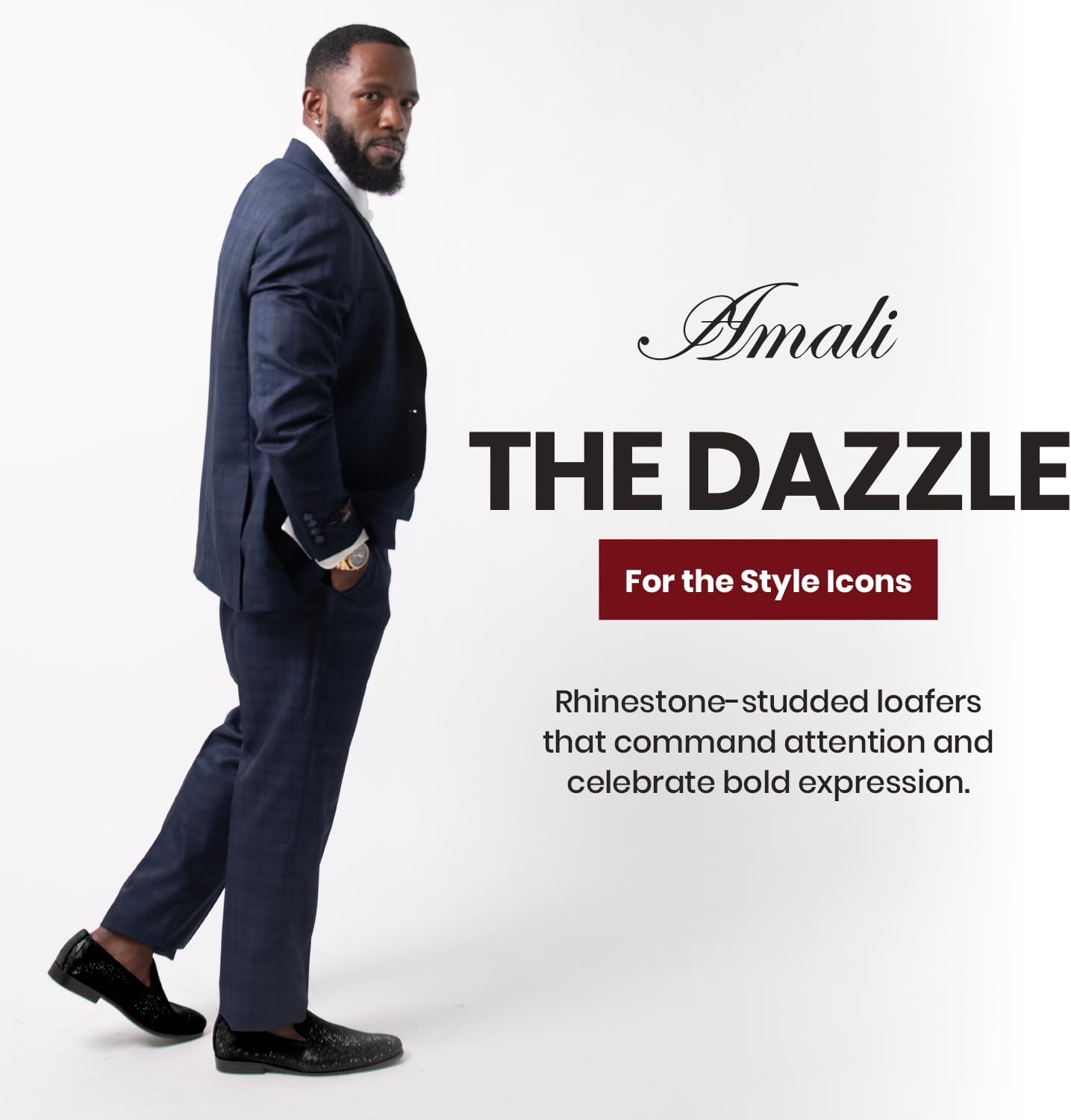 Amali Devy, Men's Dress Loafers, Slip-On Tuxedo Shoes for Men, Velvet Embellished Loafer Slippers - Image 2