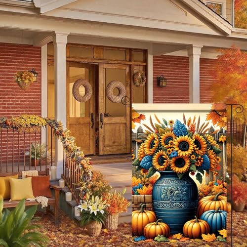Image of Nuxovilar 12x18 inch Blue Vase Sunflower Pumpkin Flag