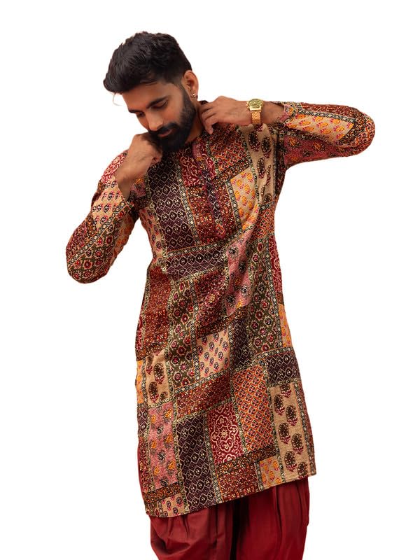 KISAH Men's Pure Cotton Printed Kurta Multicolor1