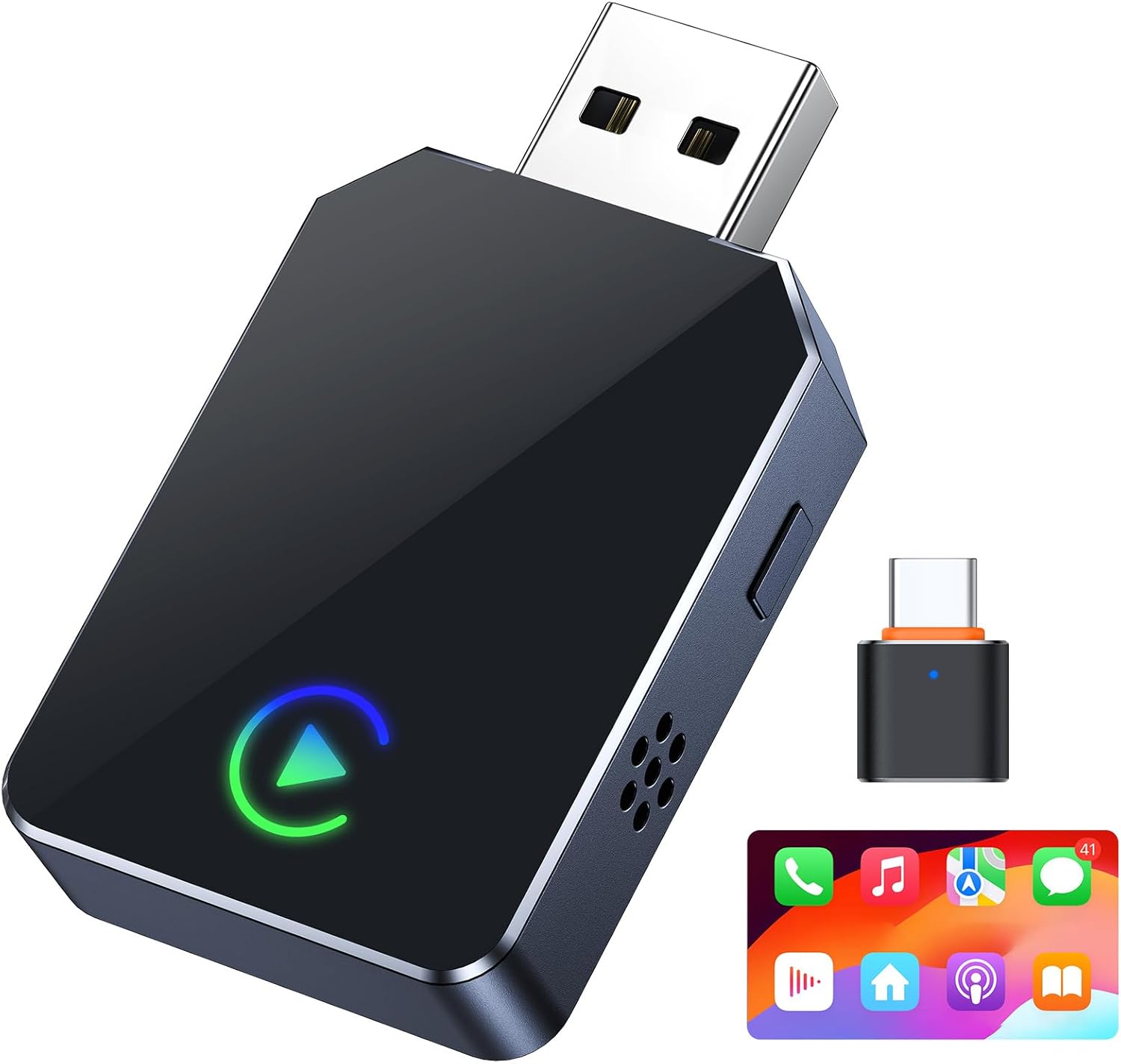 SPIRITIME Wireless CarPlay Adapter for iPhone – 5-Second Auto Connect | 1-Click Phone Swap for Families | Convert Wired to Wireless | Stable & Fast, Plug & Play | Supports Factory CarPlay Cars 2016+