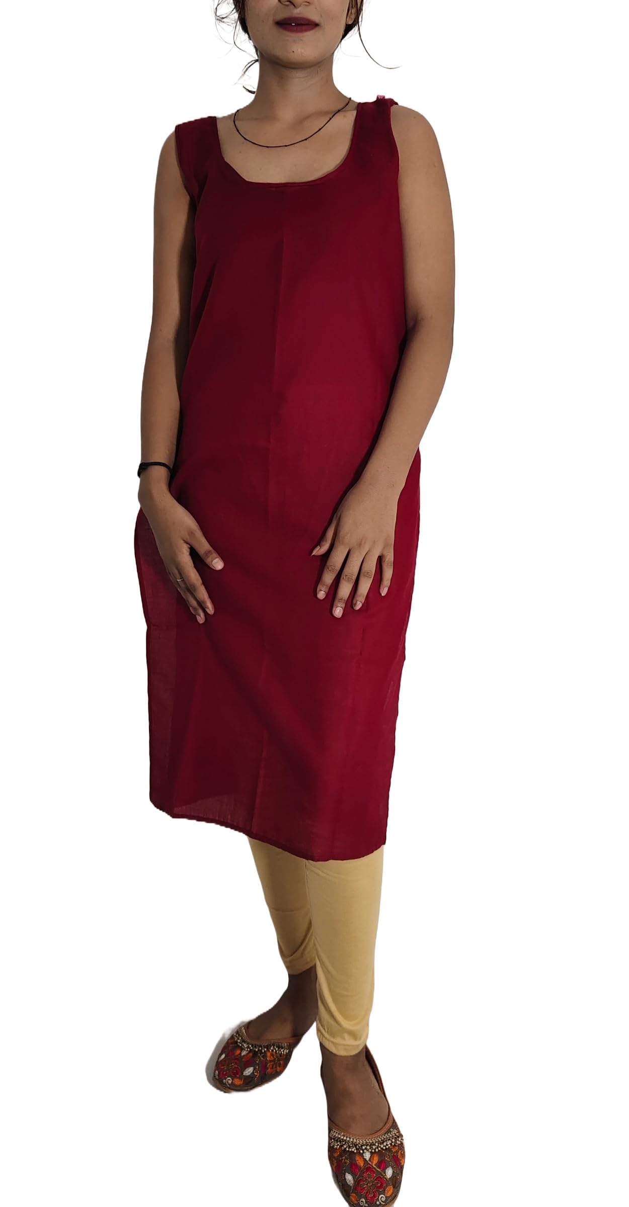 Women's Cotton Long Camisole for Kurti, Women's Cotton Slip, Women's Inner Ware Skin Maroon Colour Inner (Large)-picture-48
