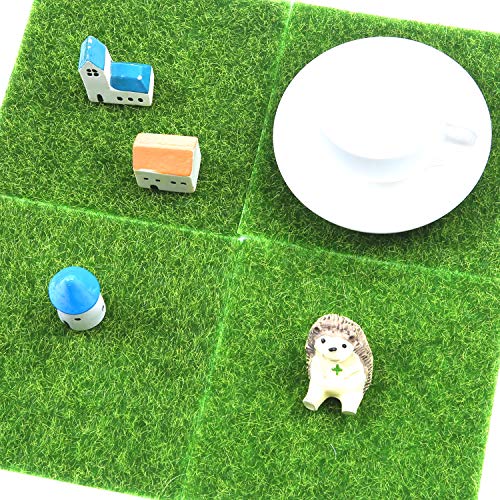 Elcoho 10 Pieces Artificial Garden Grass Lawn Life-Like Fairy Artificial Grass Lawn Miniature Fairy Garden Ornament Dollhouse Decoration, 6 X 6 Inches #TOP6