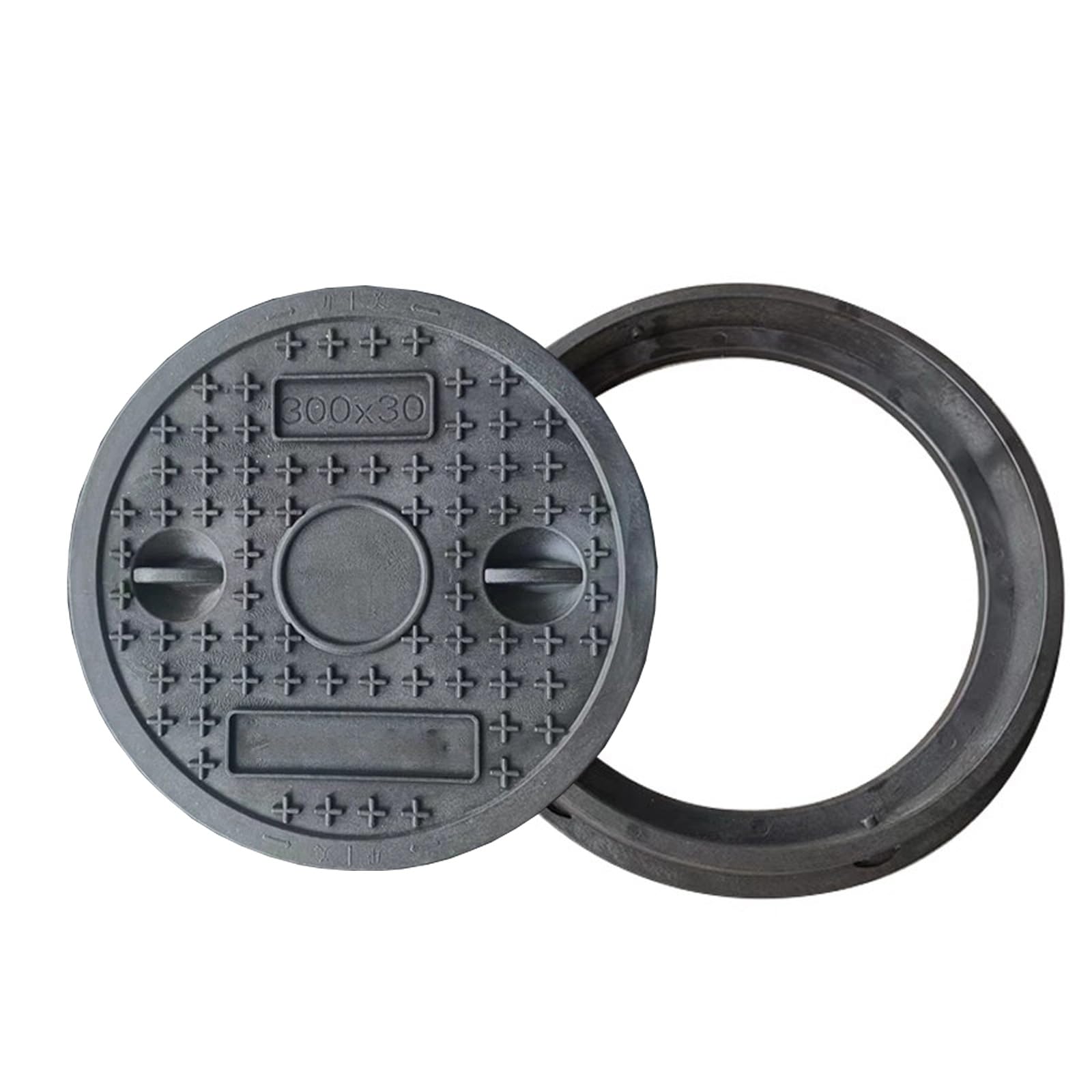 GJMSSMY 30cm Plastic PE Manhole Cover, 200kg Load Capacity, Rainwater Drainage Lid with Handles, Ideal for Sidewalks, Gardens, and Lawns - Black Design