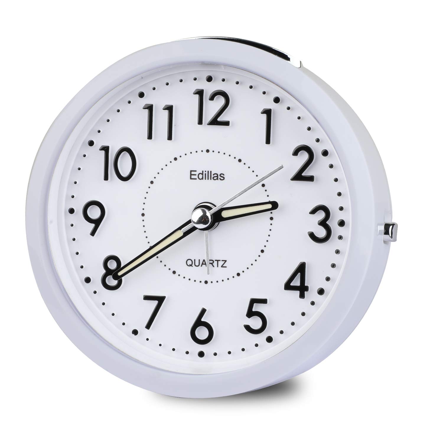 Edillas Réveil De Chevet,Petit Réveil De Voyage Léger à Quartz, Silencieux, sans Tic-Tac Analogique avec Répétition Et Lumière,Alarme Sonore Croissante,Facile à Régler (Blanc 255)