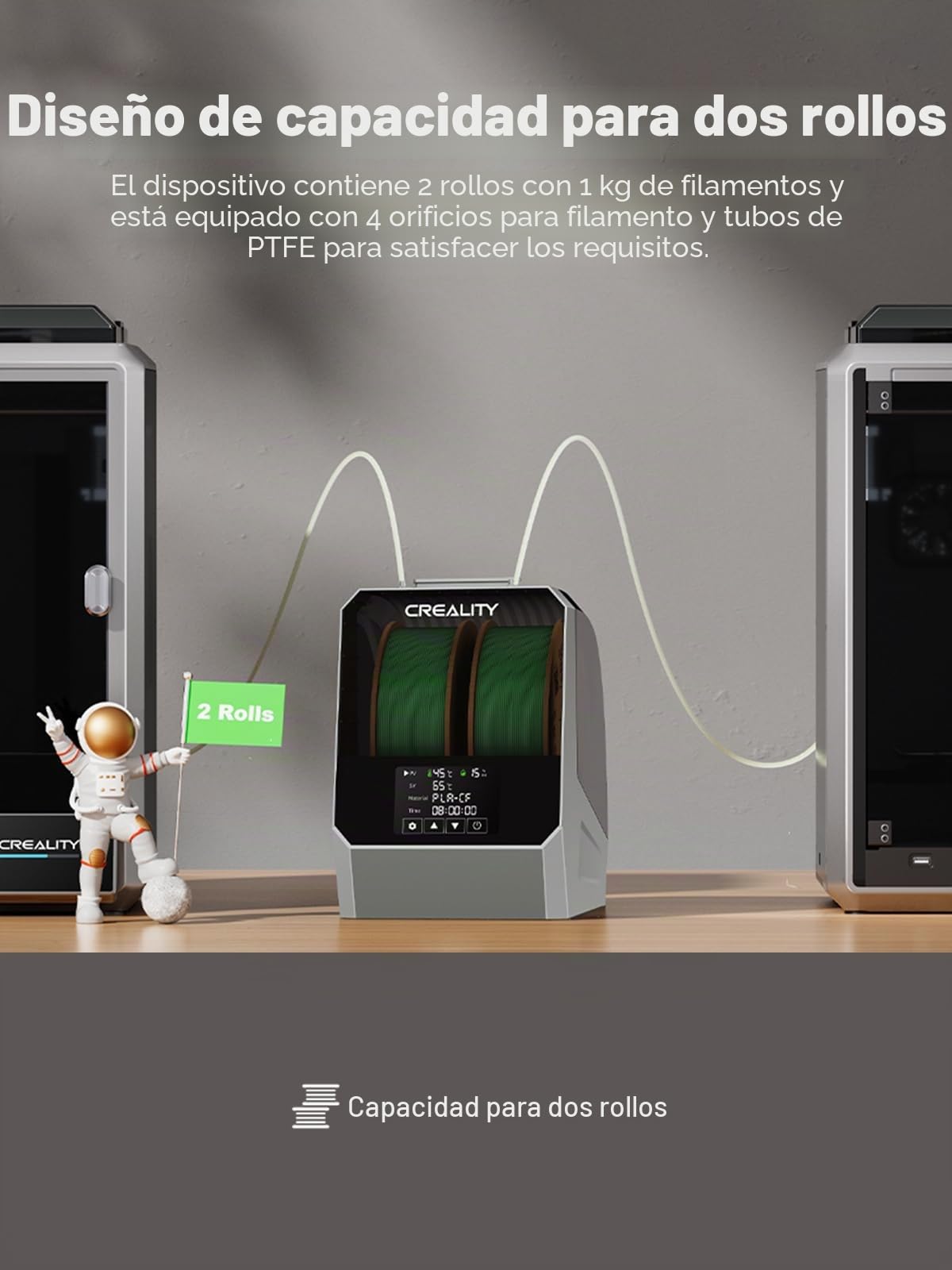 Creality Space PI Plus - Secador de filamento, capacidad de 2 rodillos con temporizador de 48 h, pantalla táctil de 3,7 pulgadas, calefacción PTC y circulación de aire caliente a 360° para PLA/ABS/TPU