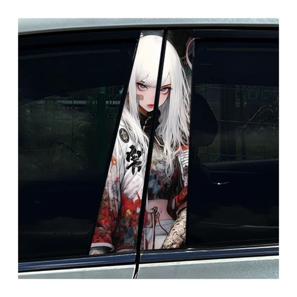 Decorative Items 2pcs Tattoo Female Samurai Car Center Pillar Sticker B Pillar Protective Film Decoration(C)