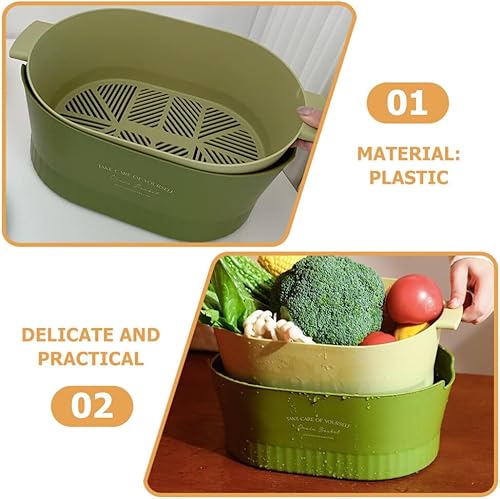 Miniatura 2 de VILLCASE Colador de cocina 2 en 1 Colador de cocina Cuenco de lavado doble capa de drenaje cesta de lavabo para pasta, espagueti, frutas, verduras,