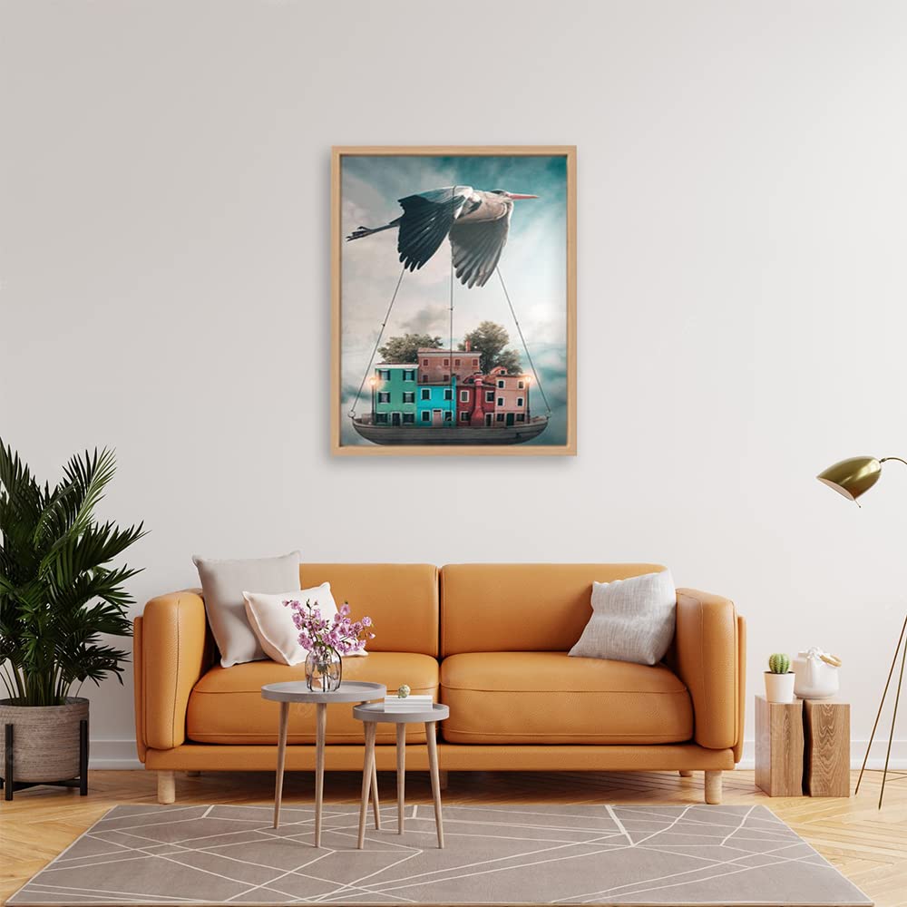 VERRE ART Wooden Floater Framed Canvas - Wall Decor for Living Room, Bedroom, Office, Hotels, Drawing Room (22in X 34in) - Storch Und Hausboote