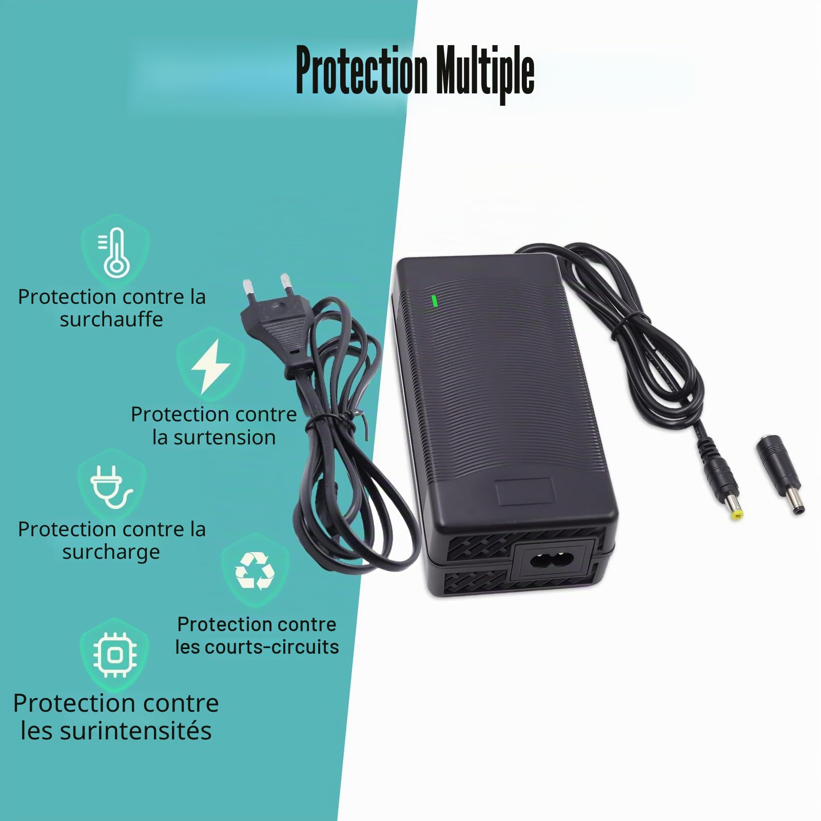 Chargeur rapide 58,8 V 3 A/2 A pour scooter électrique et vélo 5,5 mm, convient pour batterie au lithium 50 V 52 V 51,8 V 14S pour scooter Nanrobot D6 et plus 50 V 52 V