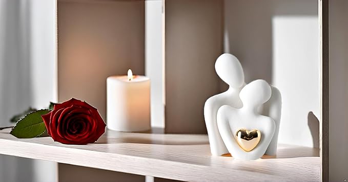 Estatua Cerámica Pareja Abrazada Decoración Hogar Romántica Blanca miniatura 4