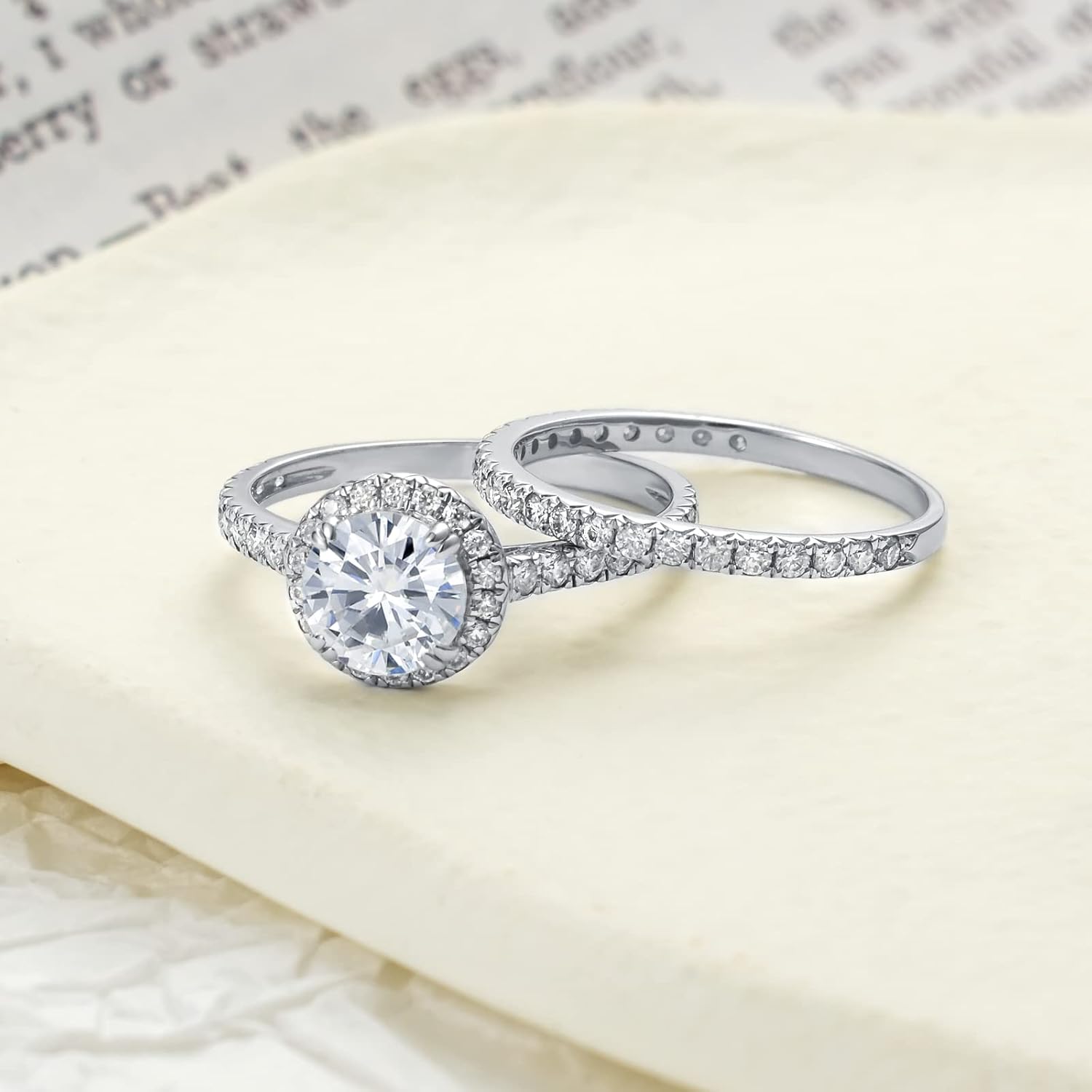 10k 14k 18k Gold 1.8 Carat (ctw) Round Cut Moissanite Bridal Sets Wedding Engagement Ring Set for Women, White Gold Wedding Band Ring Engagement Rings