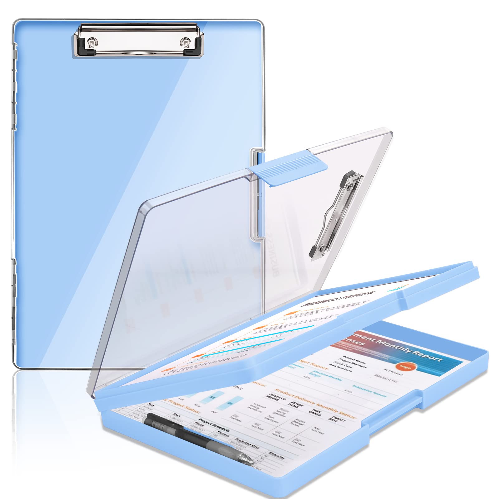 Clipboard with Storage,Heavy Duty Clip Boards 8.5x11 with 2 Storage Case,Clear Visible Top Panel Storage Clipboard,Side Opening Clip Boards,Nursing Clipboard Folder Case for Office Supplies-Aqua Blue