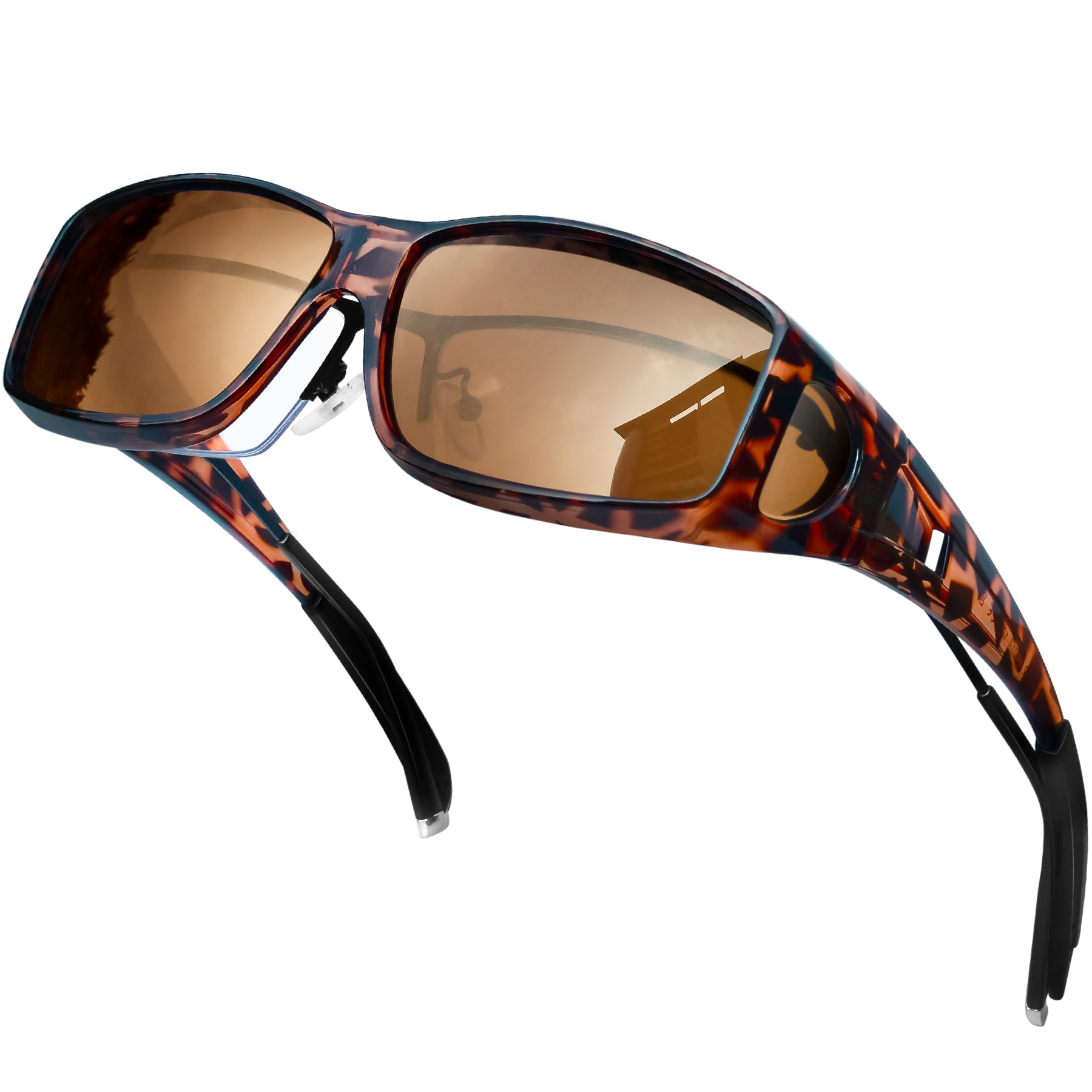 KANASTAL Polarisiert Überbrille Sonnenbrille Herren und Damen Überzieh Sonnenbrille für Brillenträger Rot Leopard Rahmen Überziehbrille Braun Linse