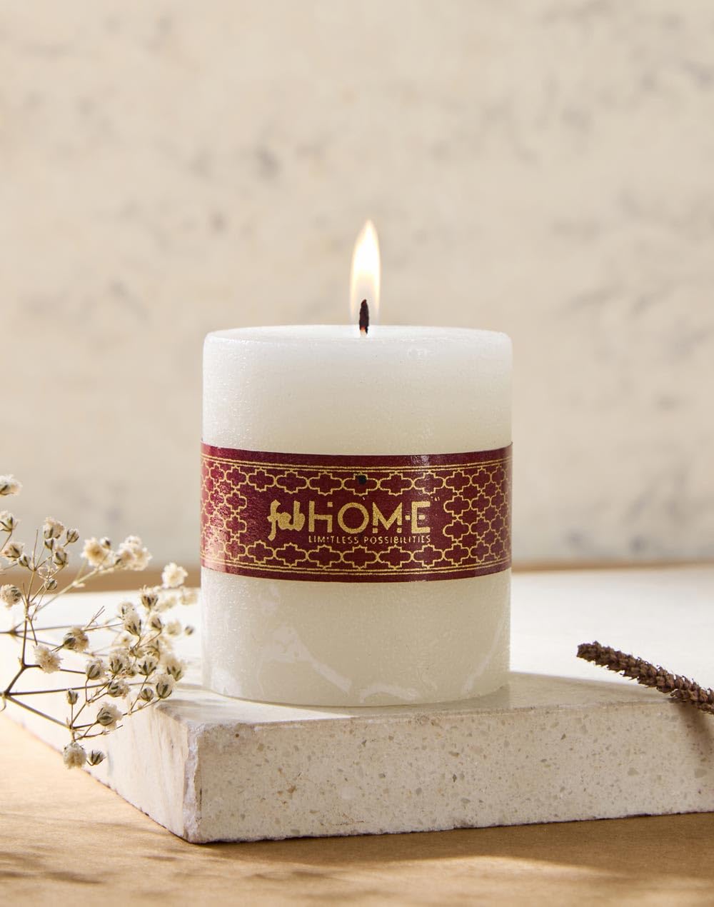 Fabindia Mogra Wax Pillar Candle - White-image-46